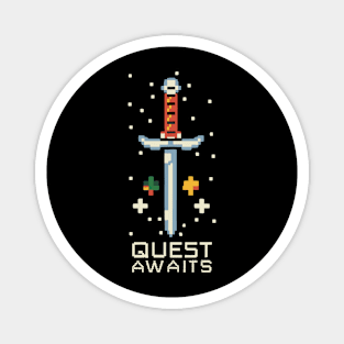 QUEST AWAITS retro 8bit pIxel sword Magnet